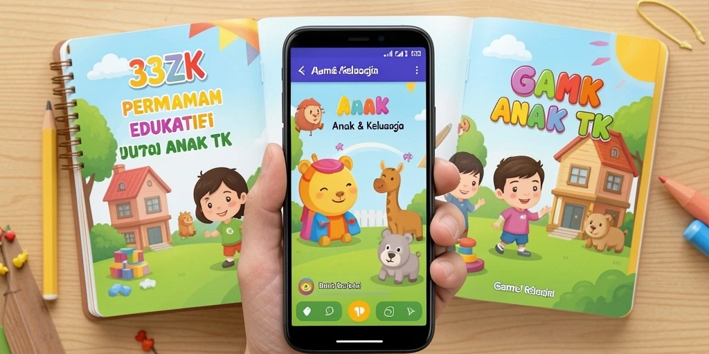 Tampilan antarmuka menarik dengan permainan edukatif untuk anak TK.
