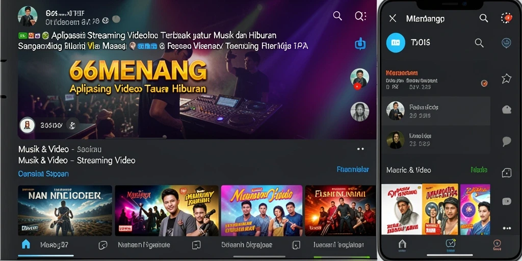 Tampilan antarmuka pengguna 66MENANG saat streaming video musik.