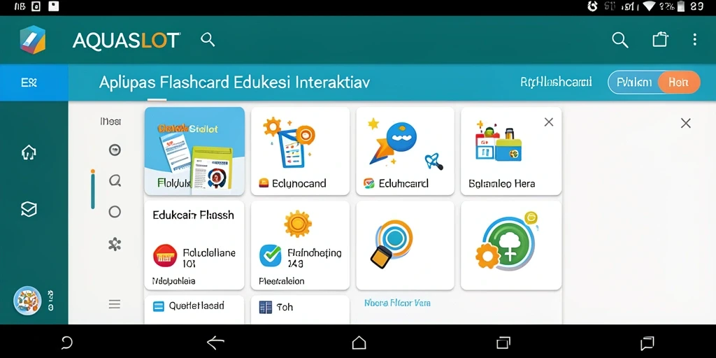 Screenshot utama AQUASLOT menampilkan antarmuka interaktif aplikasi Flashcard.