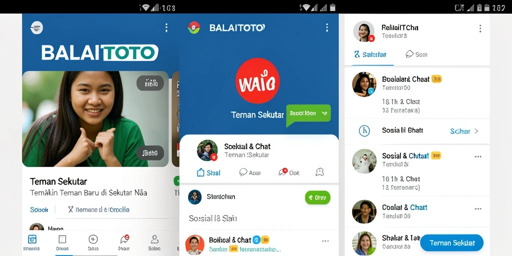 Tampilan screenshot BALAITOTO menampilkan antarmuka pencarian teman di sekitar.