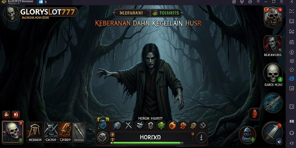 Tampilan antarmuka menakutkan dari GLORYSLOT777 dengan suasana hutan yang mencekam.