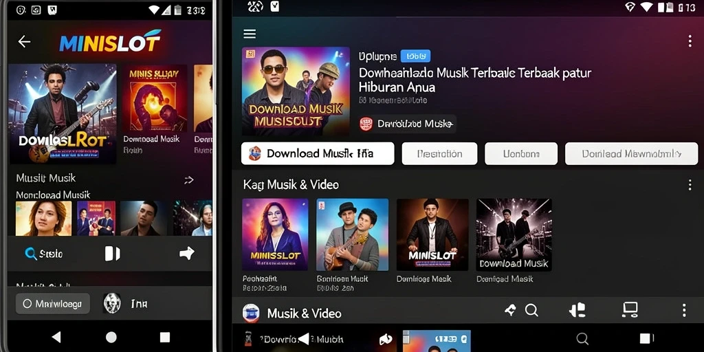 Tampilan antarmuka menarik aplikasi MINISLOT untuk Download Musik.