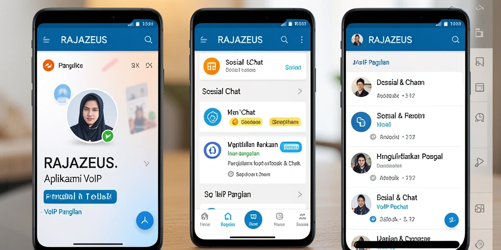 Antarmuka aplikasi RAJAZEUS yang user-friendly dan fungsionalitas VoIP Panggilan.